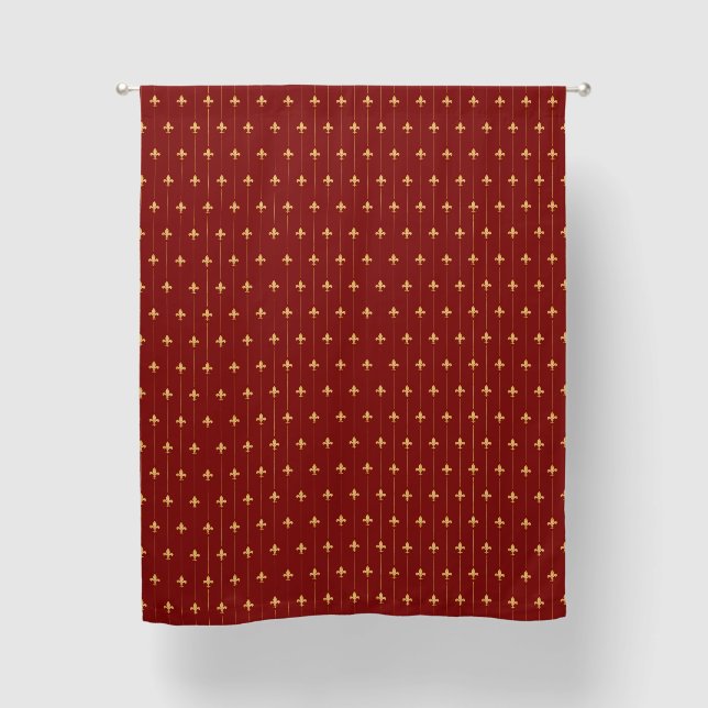 Small Gold Fleur-de-Lis Dark Red 63" Blackout Curtains (Front)