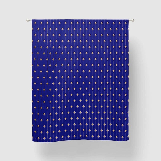 Small Gold Fleur-de-Lis Royal Blue 63" Blackout Curtains (Front)