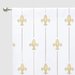 Small Gold Fleur-de-Lis White 63" Blackout Curtains