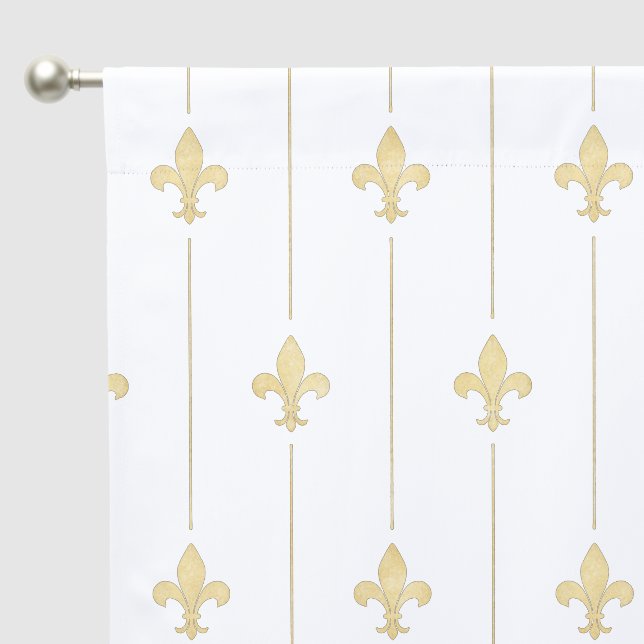 Small Gold Fleur-de-Lis White 63" Blackout Curtains (Pocket)