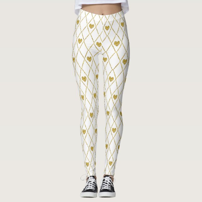 Small Gold Glitter Hearts Leggings (Front)