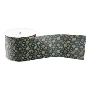 Small Gold Snowflakes on Dark Blue Grosgrain Ribbon
