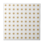 Small Gold Star Pattern Ceramic Tile<br><div class="desc">Mid-century modern inspired design featuring a simple pattern of small gold starbursts on a white background. Simple, clean modern seamless design. Create your own custom pattern by uploading a new image, or use the "message" button for help. To create your own patterned design: 1. Select personalize this template. 2. Replace...</div>