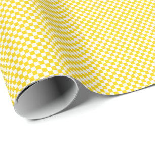 Small Golden Yellow and White Checks Wrapping Paper