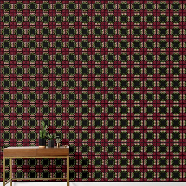 Small Goth Art Nouveau Rose and Dahlia Reds Wallpaper (Hallway)