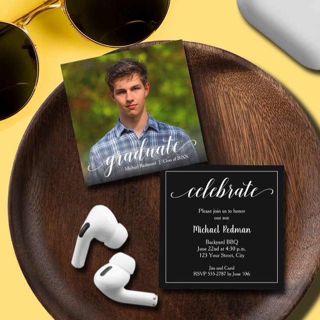 Small Graduate Photo Enclosure Card (SMALL 2.5" x 2.5" graduation invitations - hand out to friends and family,  put in announcements)