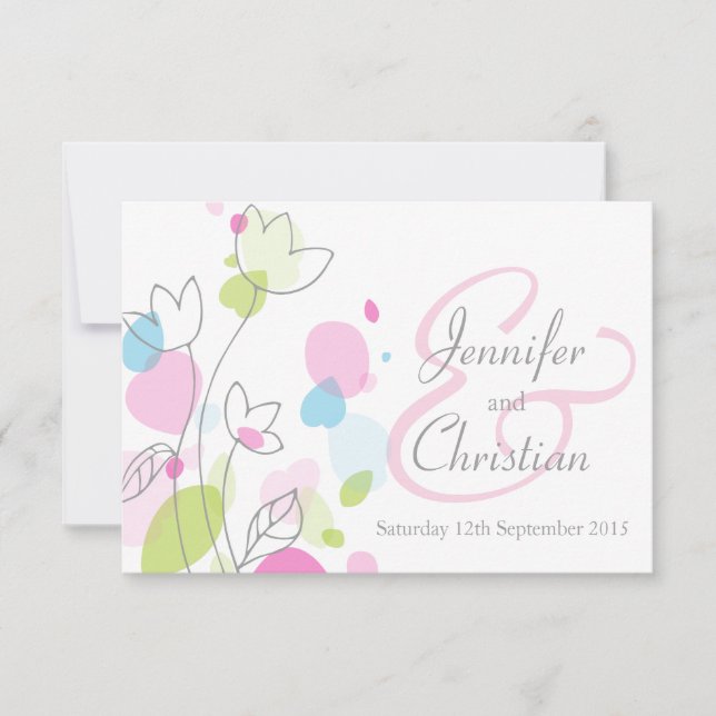 Small graphic modern flower petals wedding invite (Front)