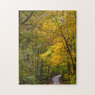 Small Gravel Road Lined With Autumn Color Jigsaw Puzzle