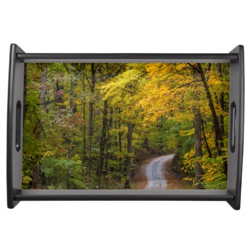 Small Gravel Road Lined With Autumn Color Serving Tray