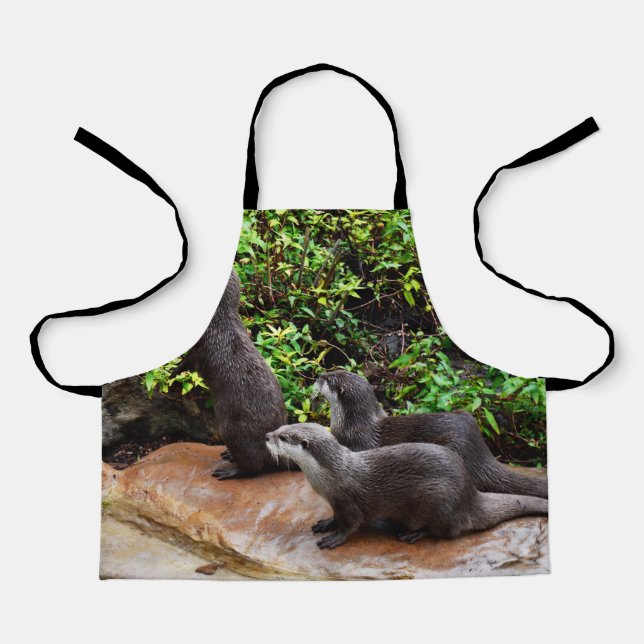Small Gray Otters, Kids Full Print Apron (Front)