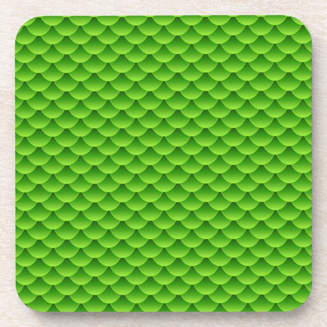 Small Green Fish Scale Pattern Beverage Coaster (Front)