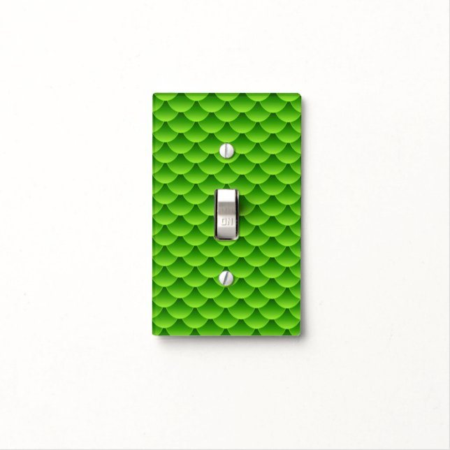 Small Green Fish Scale Pattern Light Switch Cover (In Situ)