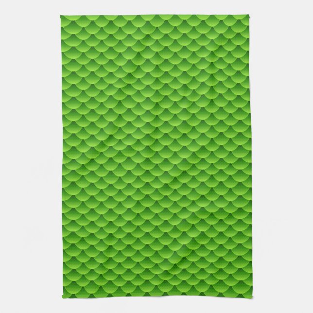 Small Green Fish Scale Pattern Towel (Vertical)