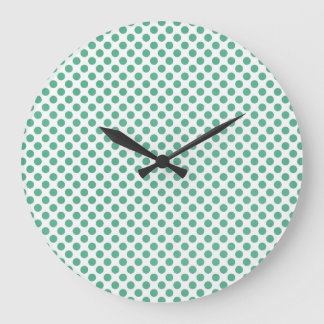 Small green polka dots on white background large clock