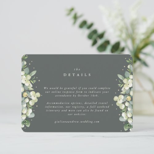 Small Green SnowberryEucalyptus Wedding Details Enclosure Card