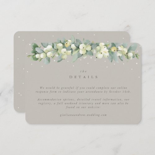 Small Greige SnowberryEucalyptus Wedding Details Enclosure Card
