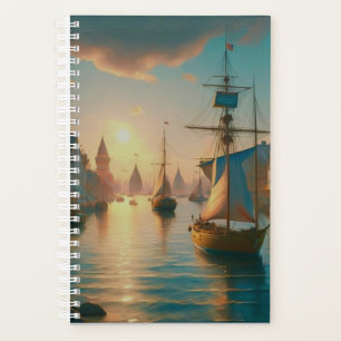 Small Hard Cover, White Spiral planner River boat