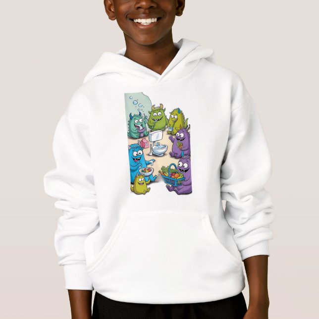 Small, harmless monsters doing daily activities hoodie (Front)