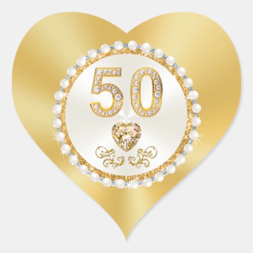 Small Heart Shaped 50th Anniversary Stickers