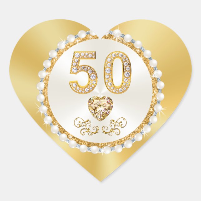 Small Heart Shaped, 50th Anniversary Stickers (Front)