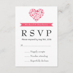 Small Hearts Pink and White Wedding RSVP Card