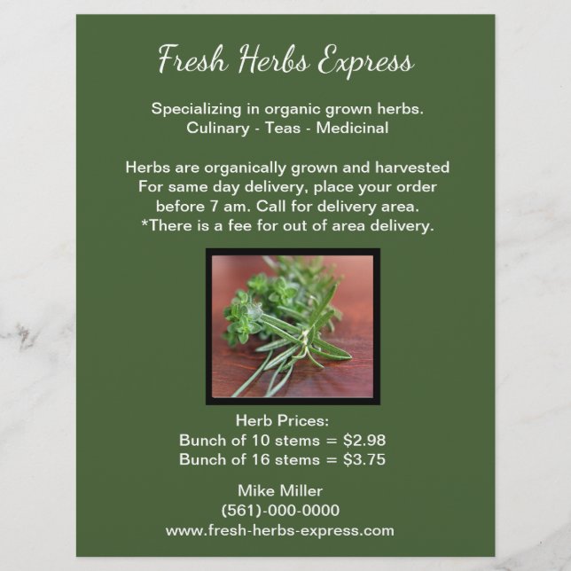 Small Herb/Produce Business Marketing  Flyer (Front)