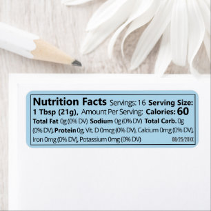 Small Honey Nutrition Facts Blue Product Label