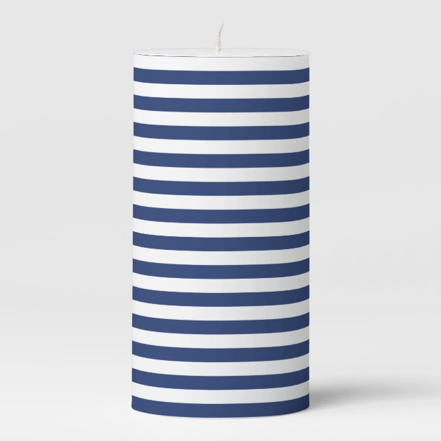 Small Horizontal Navy Stripes Pillar Candle (Front)