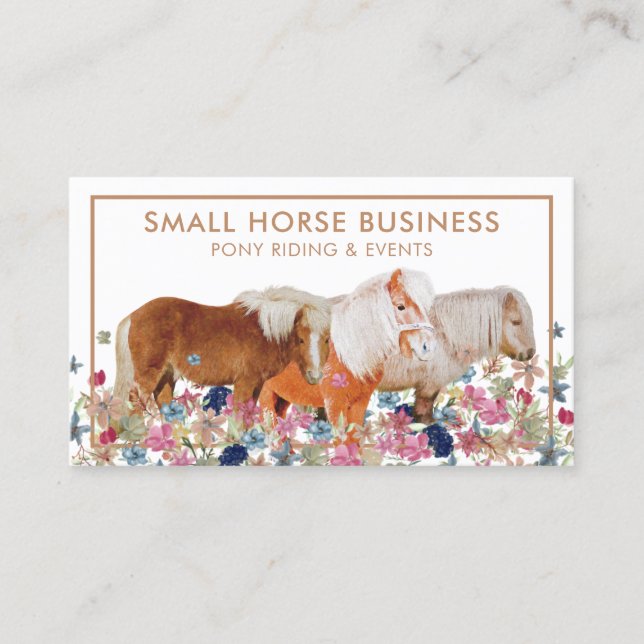 Small Horse Riding Breeding Pony Floral Business Card (Front)