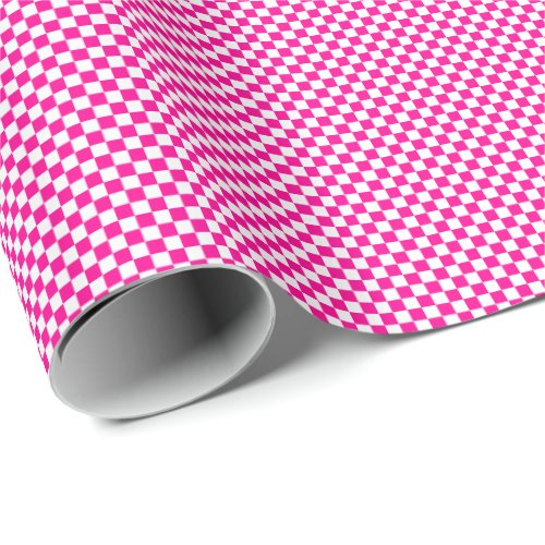 Small Hot Pink and White Checks Wrapping Paper