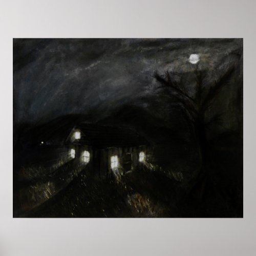 Small House at Night Painting Poster