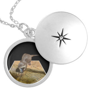 Small Hungry Otter Eating Tasty Fish, Locket Necklace