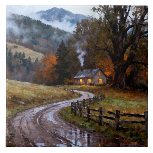 Small Inn By The Mountain Road Ceramic Tile (Front)