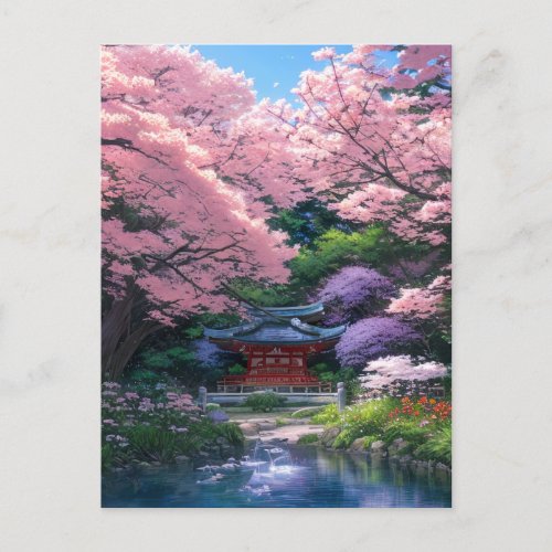 Small Japanese Shrine in Sakura Shades Postcard