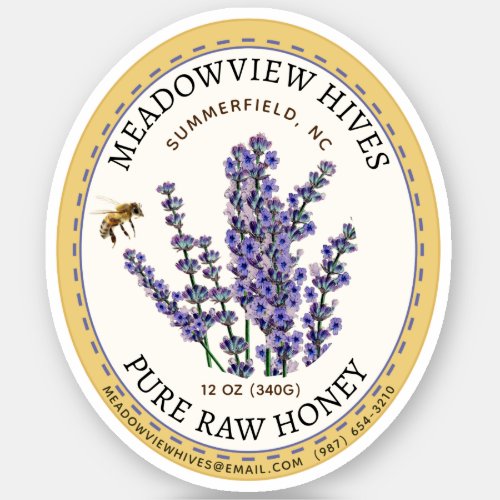 Small Jar Oval Lavender Honey Label with Bee
