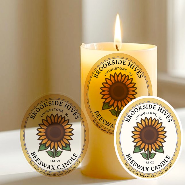 Small Jar Oval Sunflower Beeswax Candle Label  (Creator Uploaded)