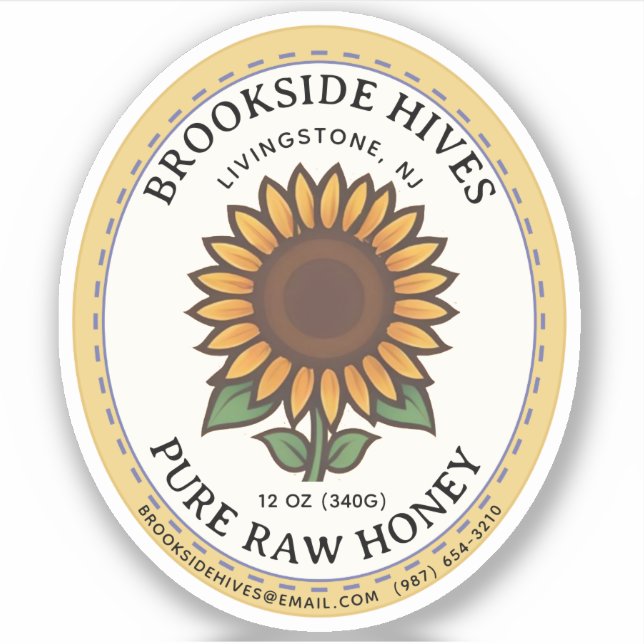 Small Jar Oval Sunflower Honey Label  (Front)