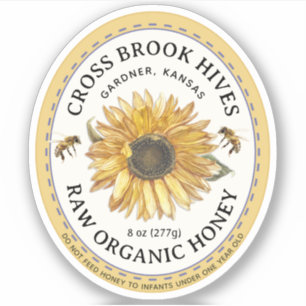 Small Jar Oval Sunflower Honey Label with Bee