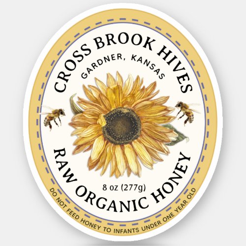 Small Jar Oval Sunflower Honey Label with Bee