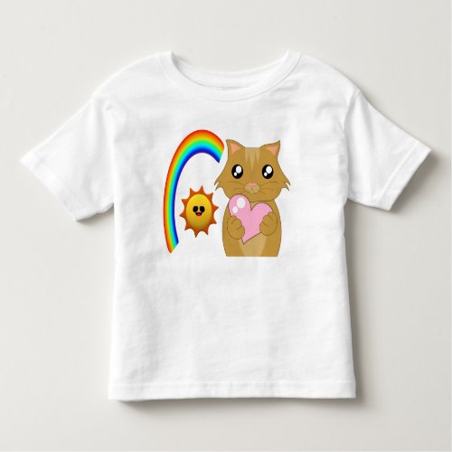 small kitten with heart and rainbow toddler t_shirt