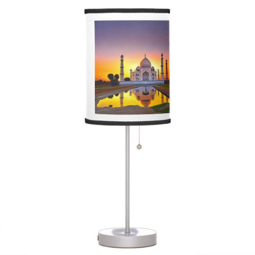 Small lamp with digital art  depicting Taj Mahal