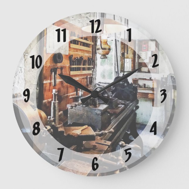Small Lathe in Machine Shop Large Clock (Front)