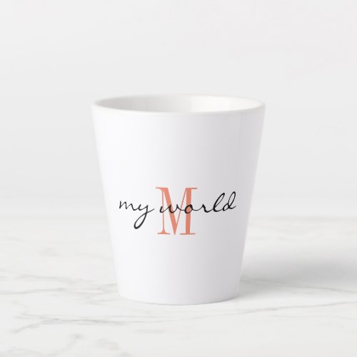 Small Latte Mug _my world_ Salmon Initial Design