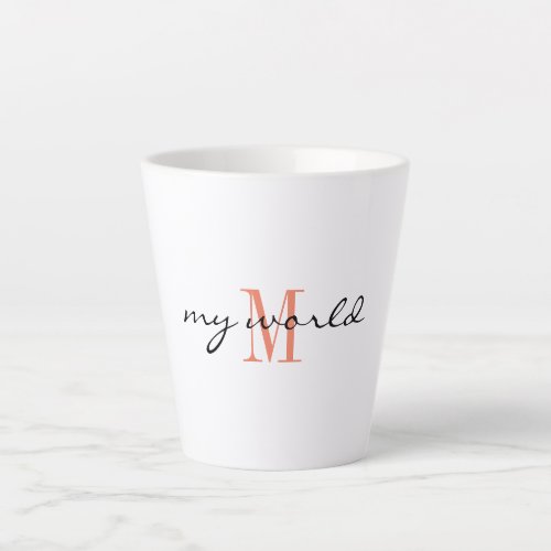 Small Latte Mug with My World and Initial Design