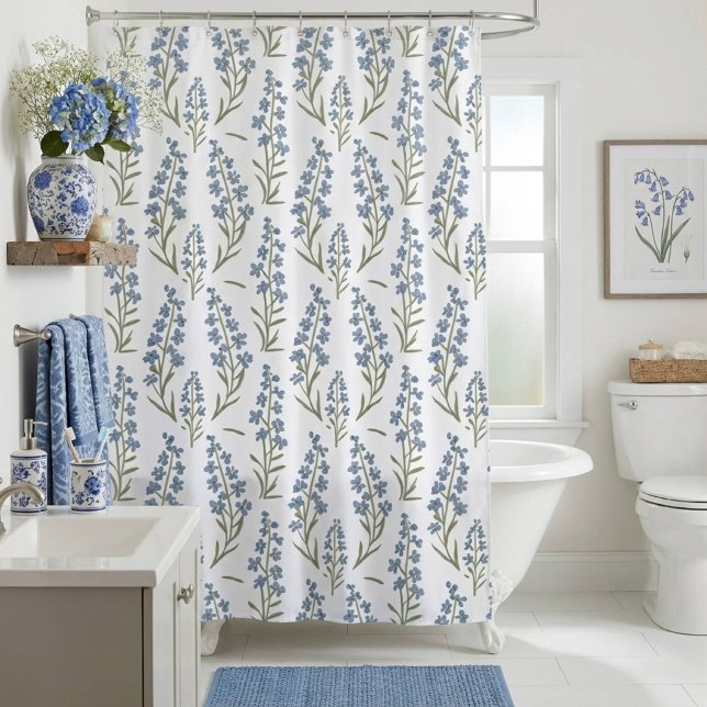 Small Light Blue Floral Wildflower Shower Curtain (Creator Uploaded)