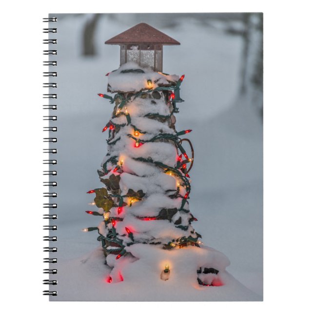 Small Lighthouse Decorated for Christmas Notebook (Front)
