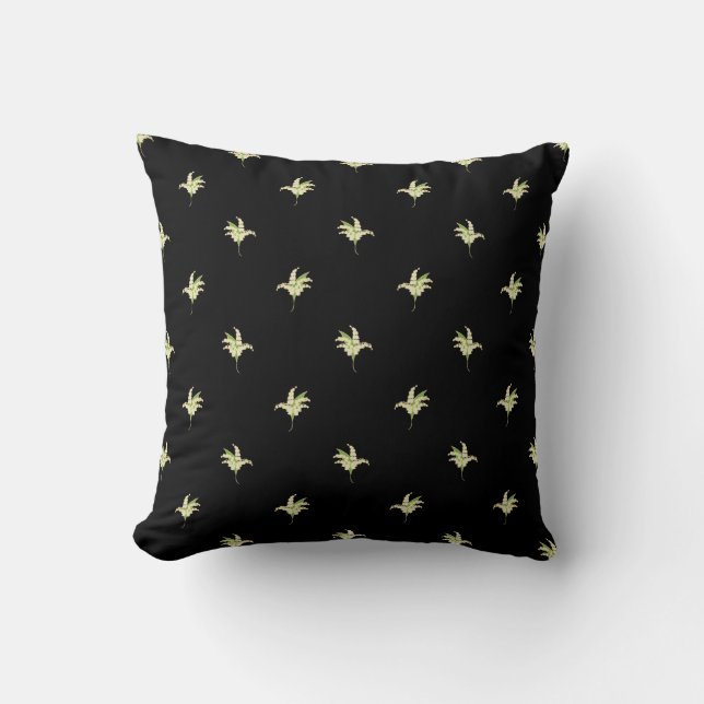 Small Lilies-of-the-Valley Motif on Black Throw Pillow (Front)
