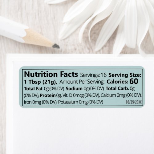 Small Linear Honey Nutrition Facts Turquoise Label