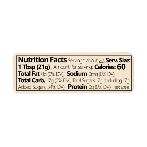 Small Linear Honey Nutrition Facts Warm White Label