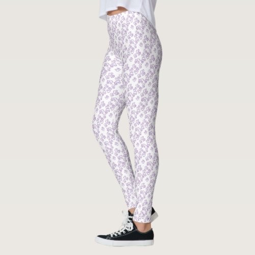 Small Linked  Purple Hearts Pattern Over White Leggings